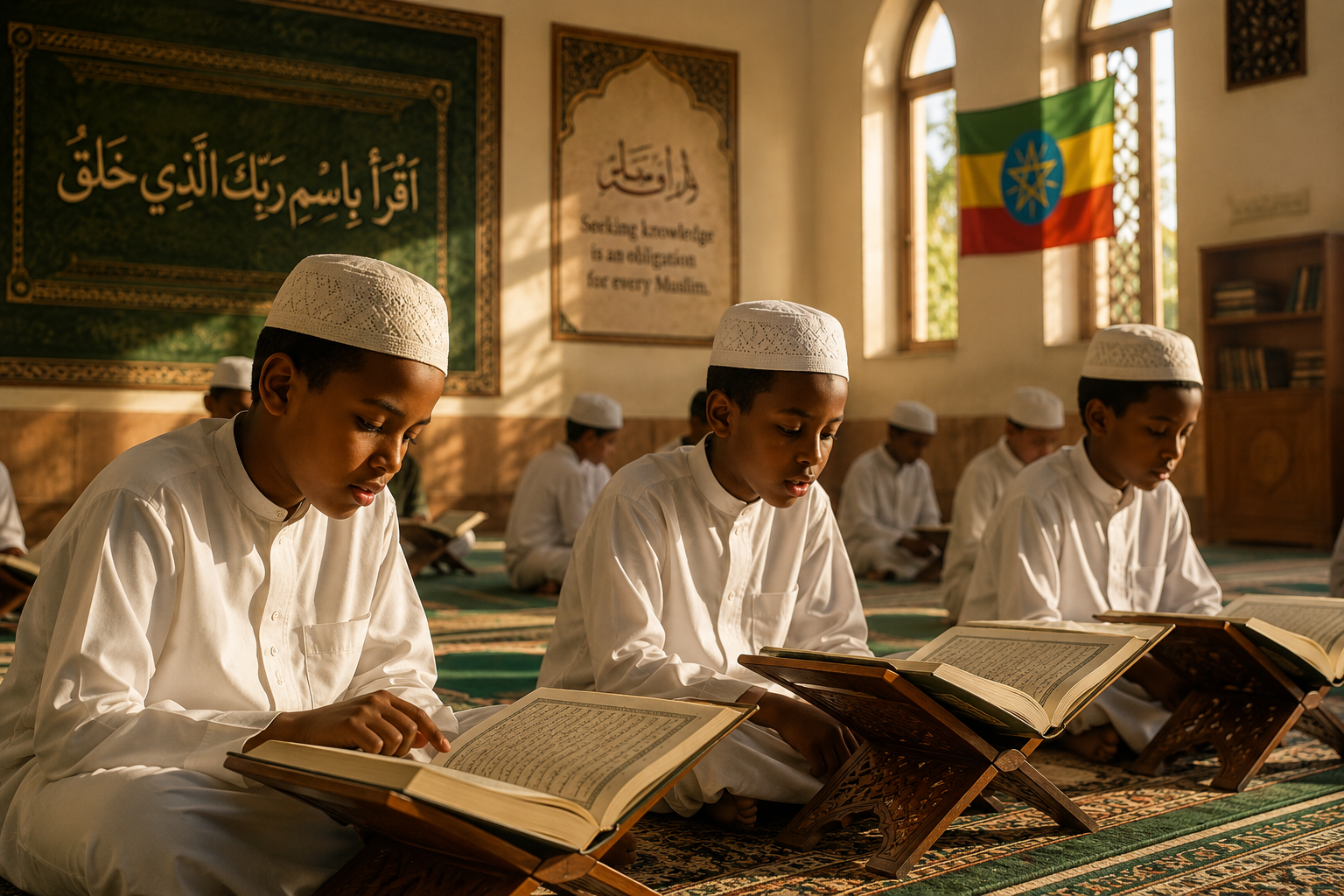 Students learning Quran at An-Nehl Madressa